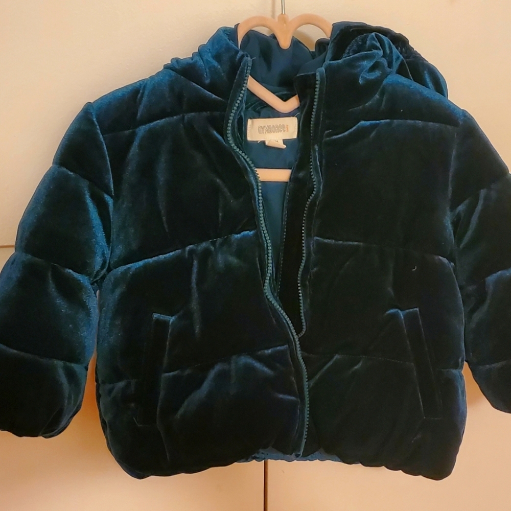 Baby 18-24 Months Velvet Green Winter Coat with Zipper and Hood